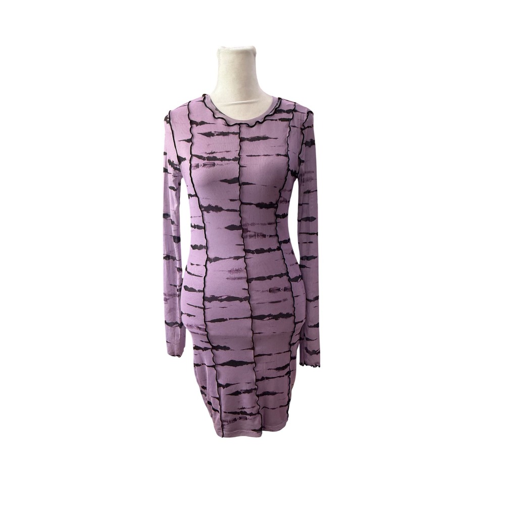 H&M Divided Purple Black Mesh Tie Dye Lettuce Edge Seam Bodycon Mini Dress Small - Picture 1 of 5